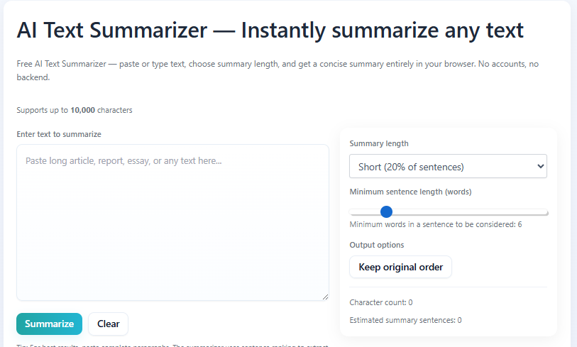 Free AI Text Summarizer
