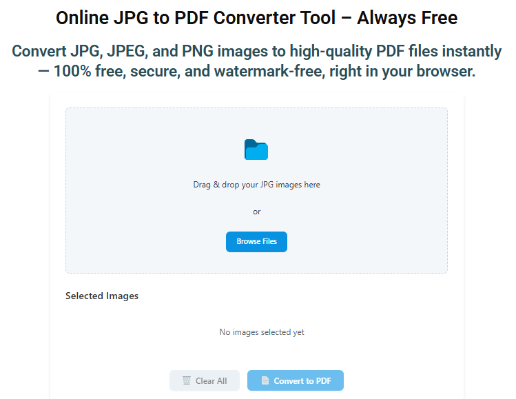 Online JPG to PDF Converter Tool – Always Free