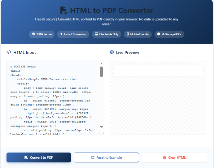 Free HTML to PDF Converter